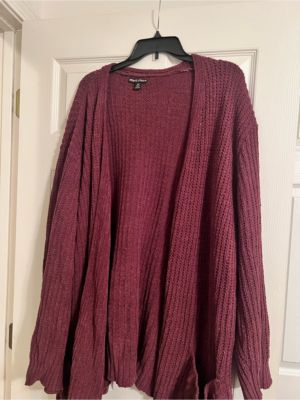 Moral Fiber Open-Front Chunky Knit Cardigan - Plum